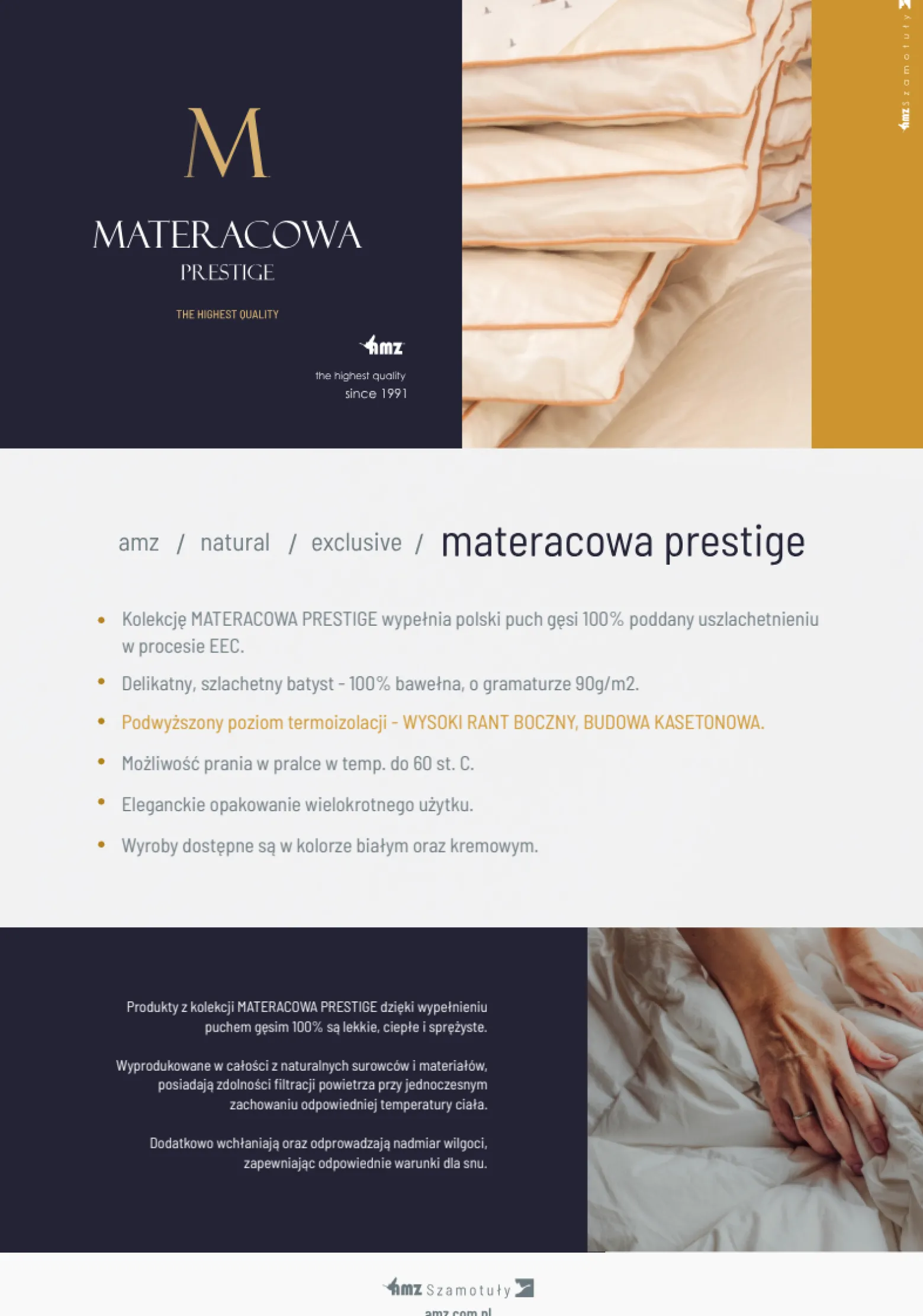 Kołdra 200x200 zimowa naturalna puchowa extra ciepła MATERACOWA PRESTIGE biała