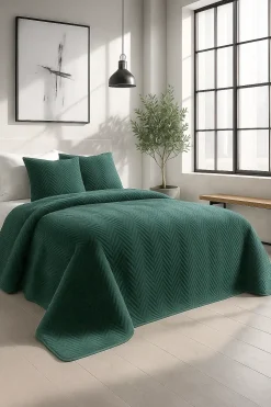 Narzuta dekoracyjna welurowa w jodełkę CHEVRON VELVET 220x240 butelkowa zielona