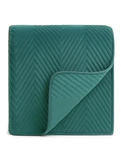 Narzuta dekoracyjna welurowa w jodełkę CHEVRON VELVET 220x240 butelkowa zielona