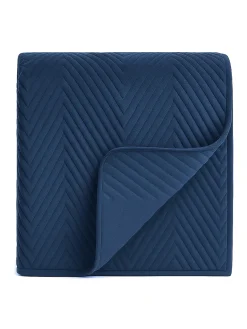 Narzuta dekoracyjna welurowa w jodełkę CHEVRON VELVET 220x240 granatowa
