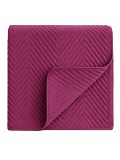 Narzuta dekoracyjna welurowa w jodełkę CHEVRON VELVET 200x220 fuksja