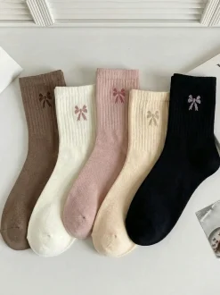 5-pak Skarpetki damskie bawełniane długie z kokardkami BLUSH 39-42
