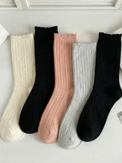 5-pak Skarpetki damskie bawełniane długie z falbanką Delicate 35-38