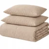 Pościel bawełniana gładka beżowa bez wzoru 180x200 3 el. Beige M1968