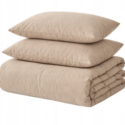 Pościel bawełniana gładka beżowa bez wzoru 160x200 3 el. Beige M1968
