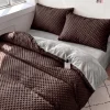 Pościel pluszowa zimowa miś w kropki 3D 200x220 3 el. MINKY brązowa - jasna szara