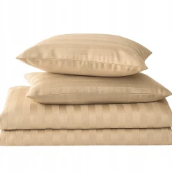 Pościel z adamaszku w pasy ciemna beżowa 180x200 3 el. Kim Dark Beige
