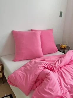 Pościel z mikrofibry gładka różowa 200x220 3 el. Pink F12 na zamek bez prasowania