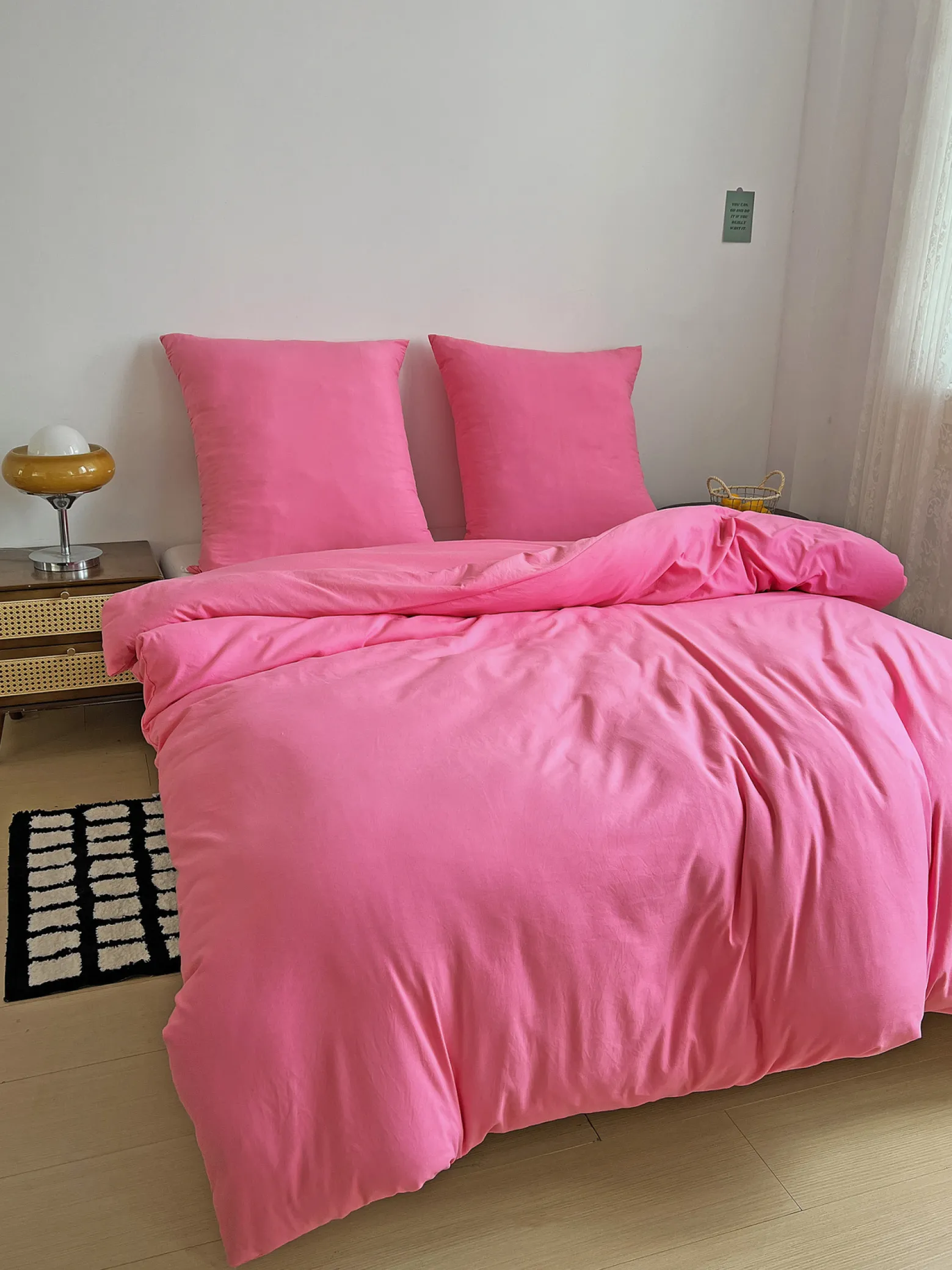 Pościel z mikrofibry gładka różowa 200x220 3 el. Pink F12 na zamek bez prasowania
