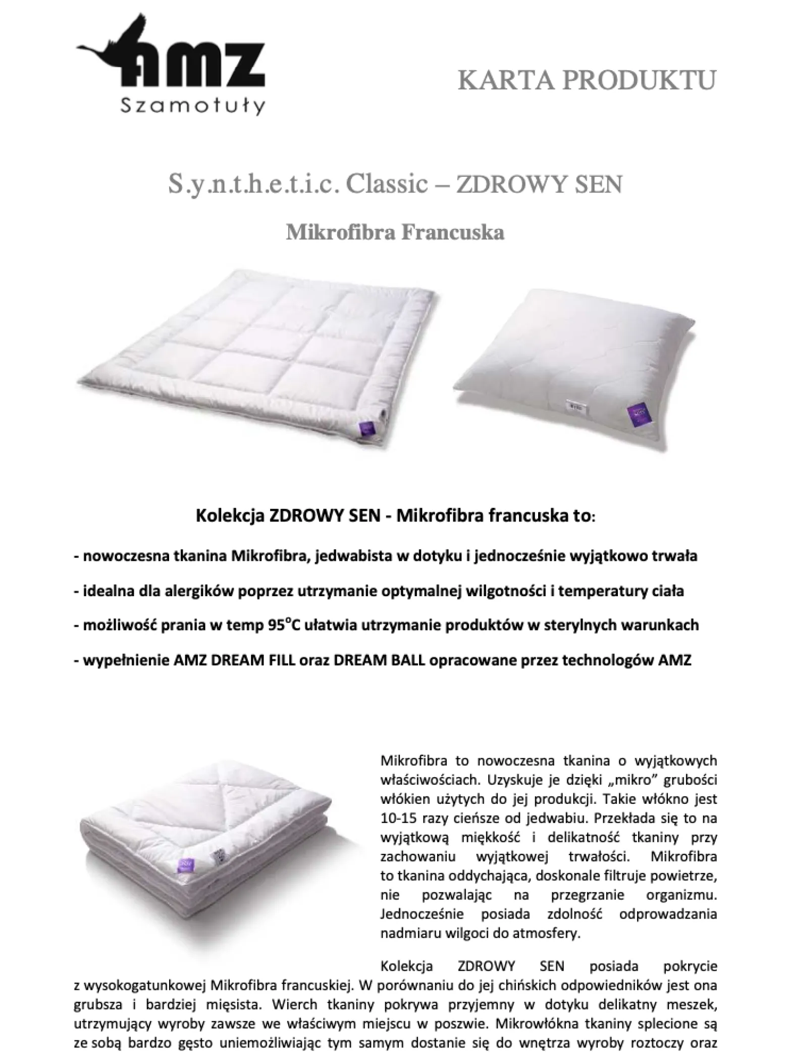 Poduszka 50x70 antyalergiczna pikowana mikrofibra