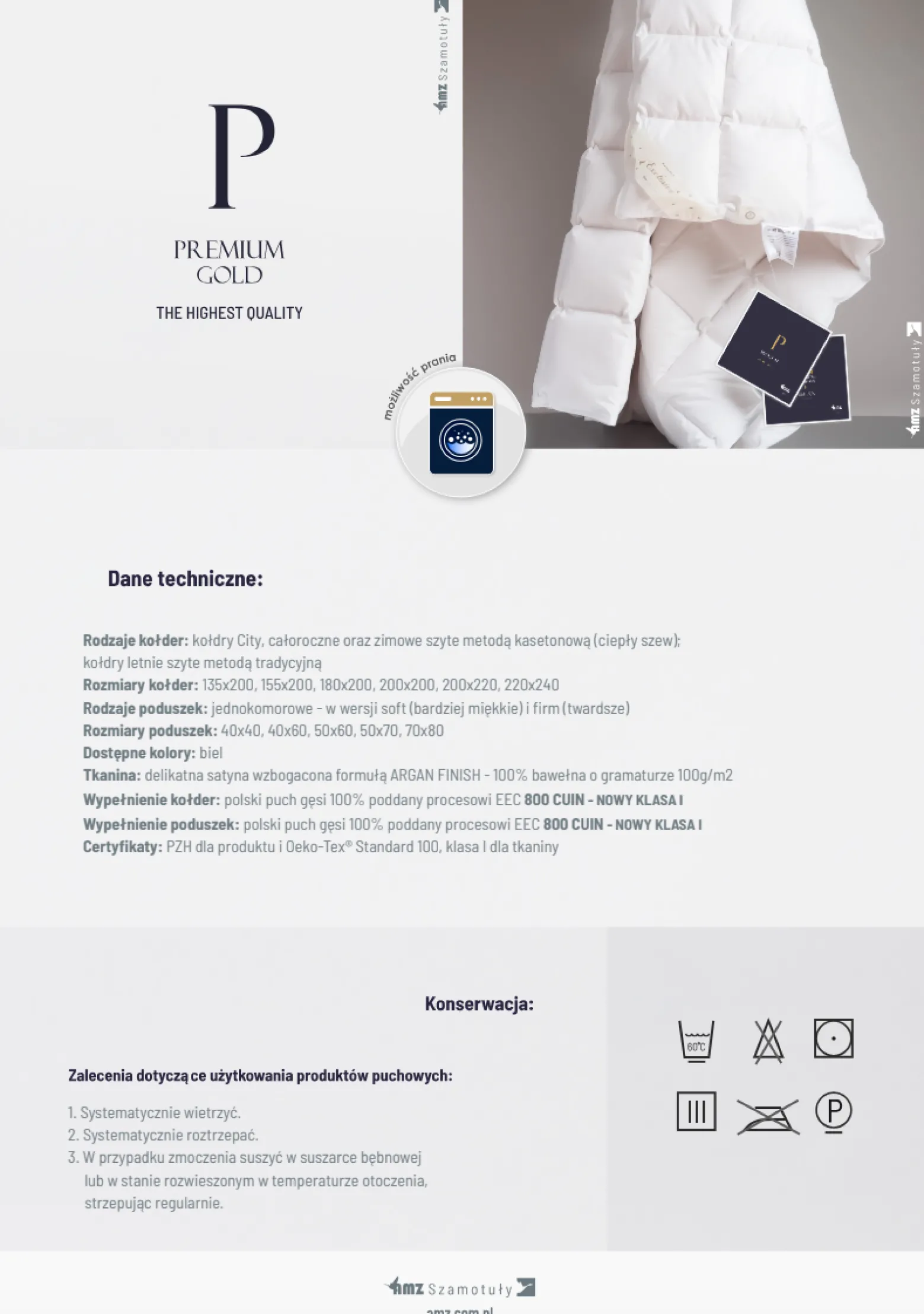 Poduszka 40x60 naturalna puchowa 100% PREMIUM GOLD