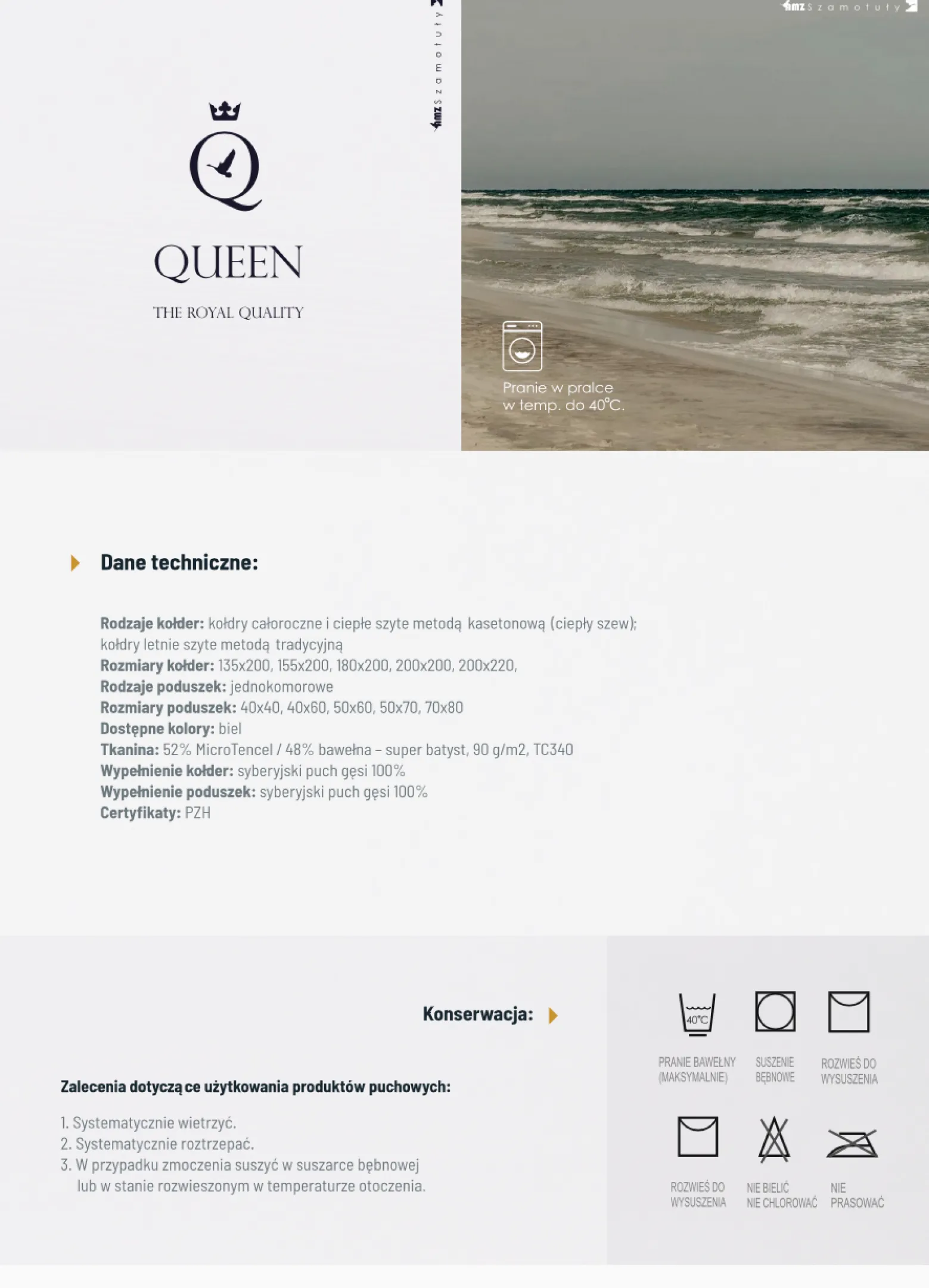 Poduszka 50x60 naturalna puchowa 100% QUEEN