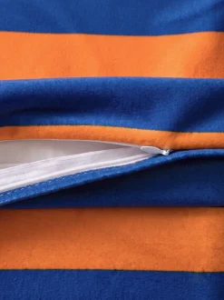 Poszewka na poduszkę dekoracyjna 45x45 w pasy z lamówką niebieska - pomarańczowa