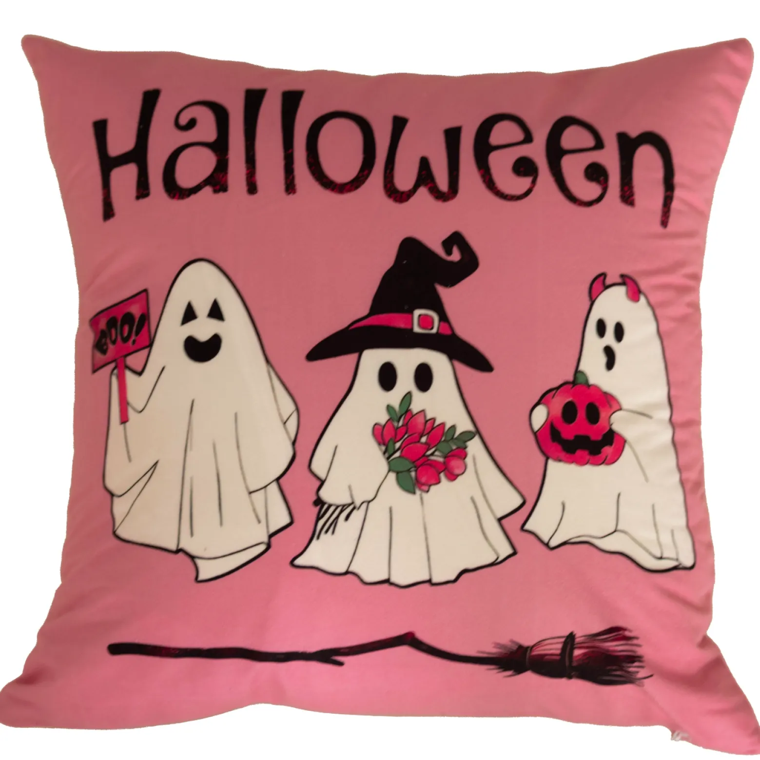 Poszewka na poduszkę Halloween różowa w duszki 40x40 PINK GHOSTS