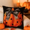 Poszewka na poduszkę Halloween czarna z dynią i kokardą 40x40 PUMPKIN