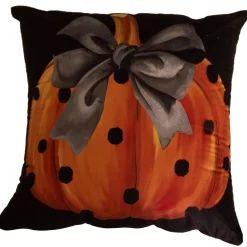 Poszewka na poduszkę Halloween czarna z dynią i kokardą 40x40 PUMPKIN