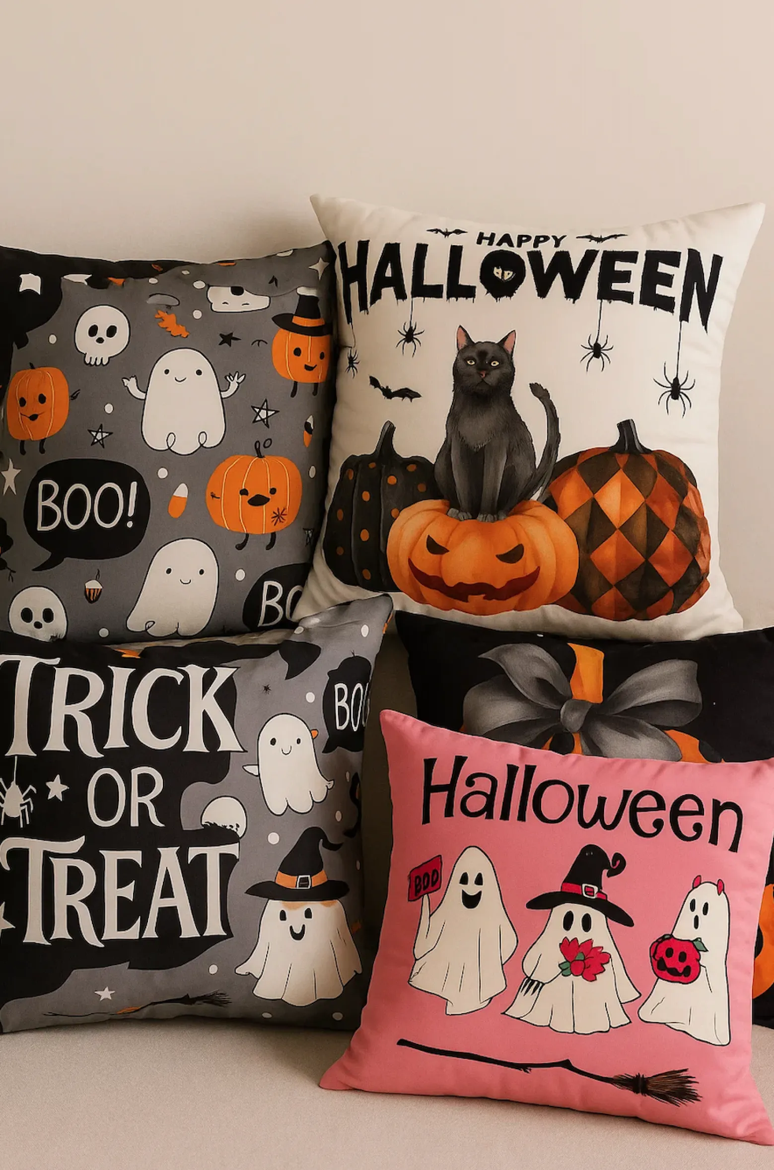 Poszewka na poduszkę Halloween czarna z napisem 40x40 TRICK OR TREAT