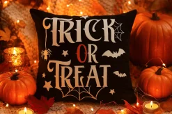 Poszewka na poduszkę Halloween czarna z napisem 40x40 TRICK OR TREAT