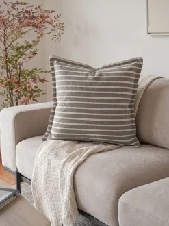 Poszewka na poduszkę jasiek 45x45 bawełniana w pasy z lamówką szara