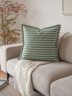 Poszewka na poduszkę jasiek 45x45 bawełniana w pasy z lamówką zielona