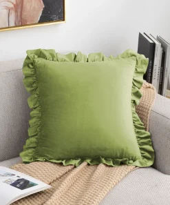 Poszewka welurowa z falbanką na poduszkę dekoracyjna 40x40 khaki