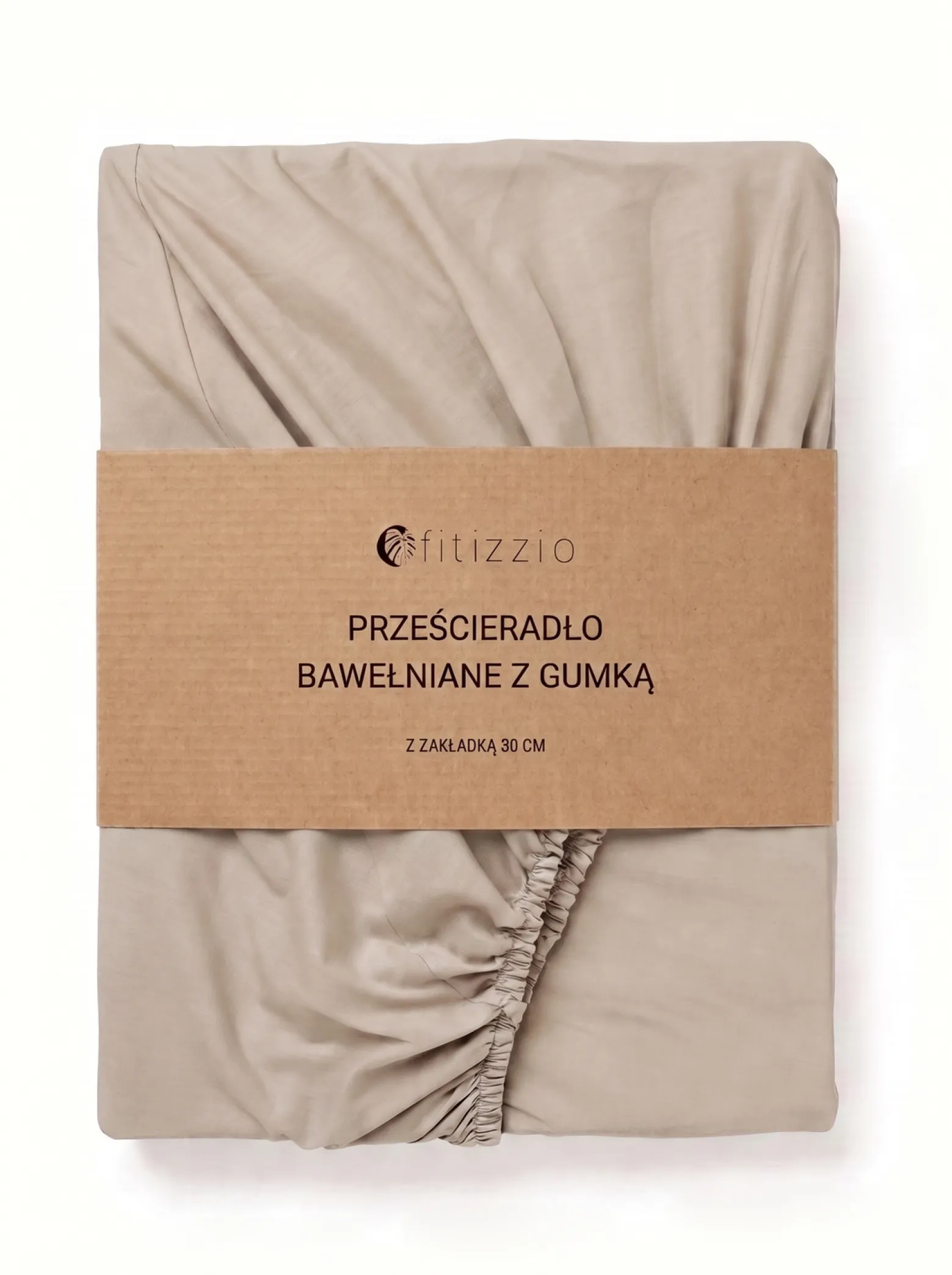 Prześcieradło z gumką bawełniane na wysoki materac beżowe 200x220 + 30 cm zakładki