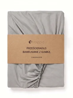 Prześcieradło z gumką bawełniane na wysoki materac jasne szare 90x200 + 30 cm zakładki