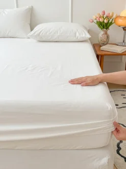 Prześcieradło z gumką bawełniane na wysoki materac białe 90x200 + 30 cm zakładki