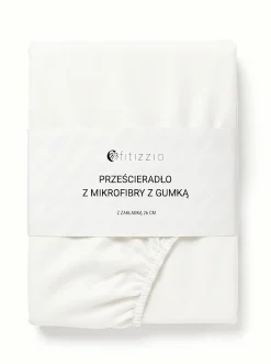Prześcieradło z gumką z pranej mikrofibry białe off white 200x220 + 26 cm zakładki