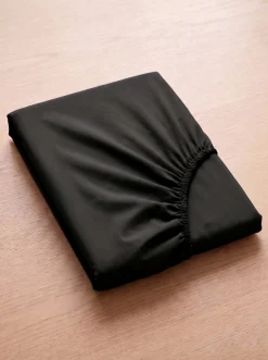 Prześcieradło z gumką z pranej mikrofibry czarne 200x220 + 26 cm zakładki