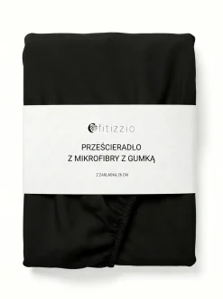 Prześcieradło z gumką z pranej mikrofibry czarne 200x220 + 26 cm zakładki