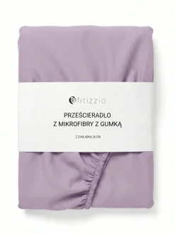 Prześcieradło z gumką z pranej mikrofibry lawendowe 160x200 + 26 cm zakładki