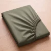 Prześcieradło z gumką z pranej mikrofibry khaki 160x200 + 26 cm zakładki