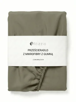 Prześcieradło z gumką z pranej mikrofibry khaki 160x200 + 26 cm zakładki