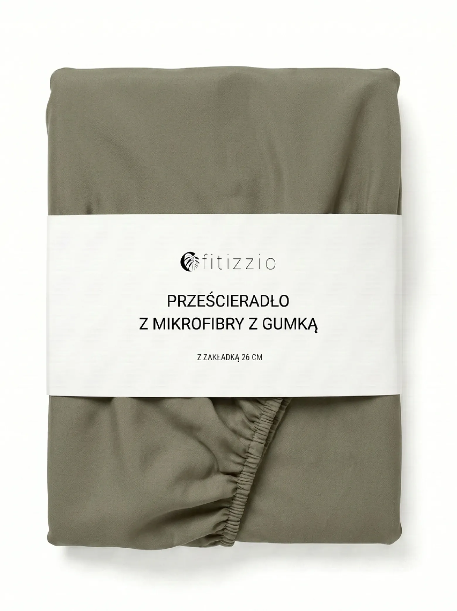 Prześcieradło z gumką z pranej mikrofibry khaki 160x200 + 26 cm zakładki