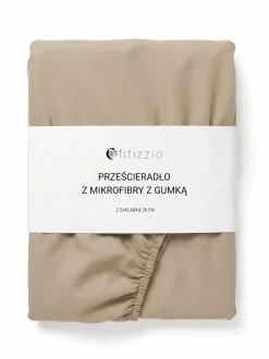 Prześcieradło z gumką z pranej mikrofibry beżowe 140x200 + 26 cm zakładki