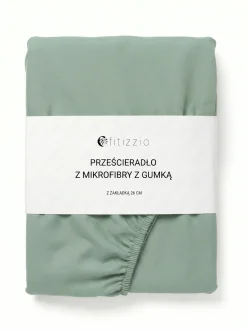 Prześcieradło z gumką z pranej mikrofibry szałwiowe 120x200 + 26 cm zakładki