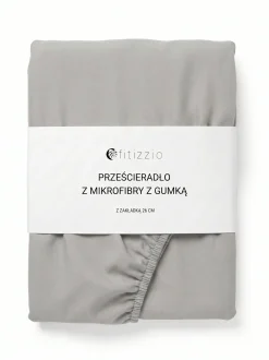Prześcieradło z gumką z pranej mikrofibry jasne szare 120x200 + 26 cm zakładki