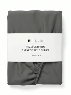 Prześcieradło z gumką z pranej mikrofibry ciemne szare 120x200 + 26 cm zakładki