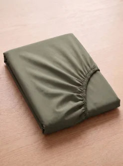Prześcieradło z gumką z pranej mikrofibry khaki 120x200 + 26 cm zakładki